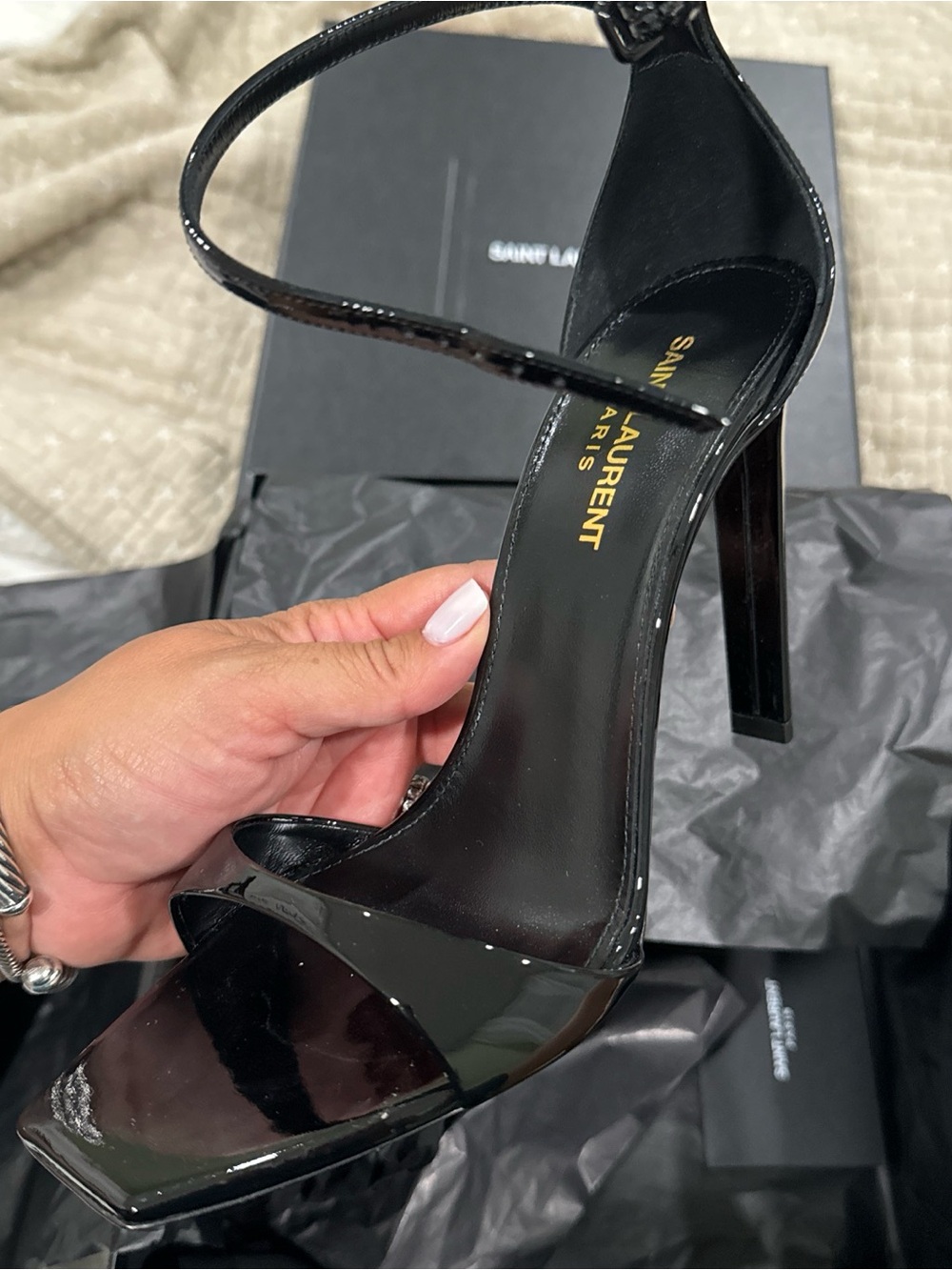 Saint Laurent Black Patent Leather Ankle-Strap Sandals - Picture 4 of 6